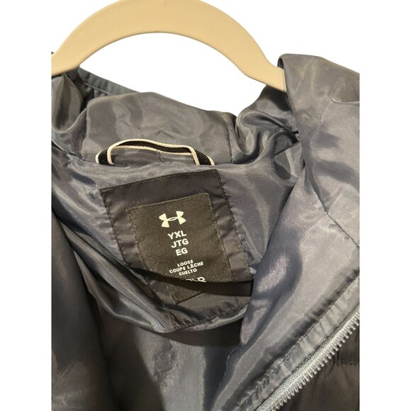 Under Armour Cold Gear Youth XL Black Hooded Puffer Jacket Front Zip Closure & L - Picture 4 of 7